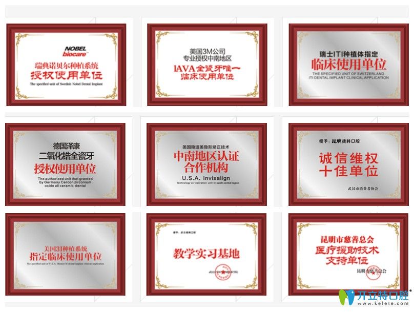 昆明德韓口腔部分品牌榮譽(yù)