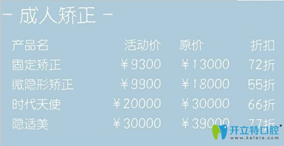 樂(lè)山英美口腔成人牙齒矯正價(jià)格圖