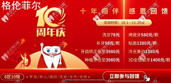 深圳格倫菲爾口腔種植牙價(jià)格表